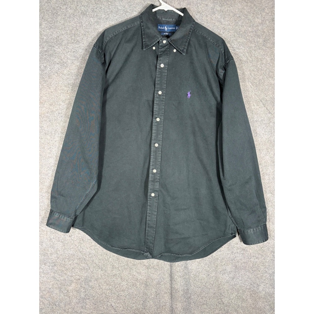 Polo Ralph Lauren Blake Shirt Mens Large Black Cotton Long Sleeve Purple Pony